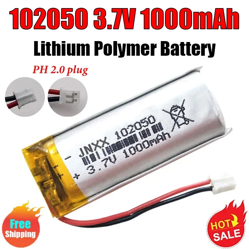 New 3.7V 102050 Lipo Cells 1000mah Lithium Polymer Rechargeable Battery for MP3 GPS Recording Pen LED Light Beauty Instrument