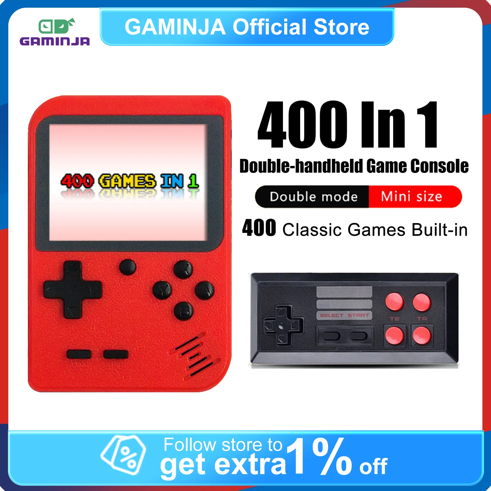 GAMINJA GC26 400 Built-in Retro Games Console 3.0 Inch Screen Game Player Portable Handheld Video Game Console Children's Gifts