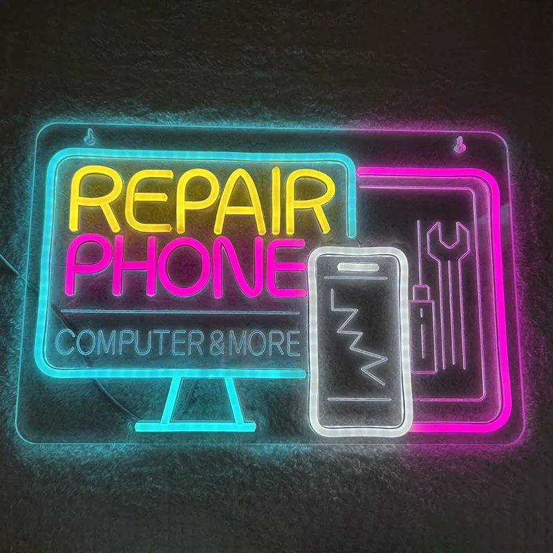 إصلاح الهاتف علامات النيون مخصص الأعمال كمبيوتر مكتبي معلقة جدار ديكور فني إصلاح متجر ضوء النيون 5/12 فولت USB مشرق عكس الضوء #3