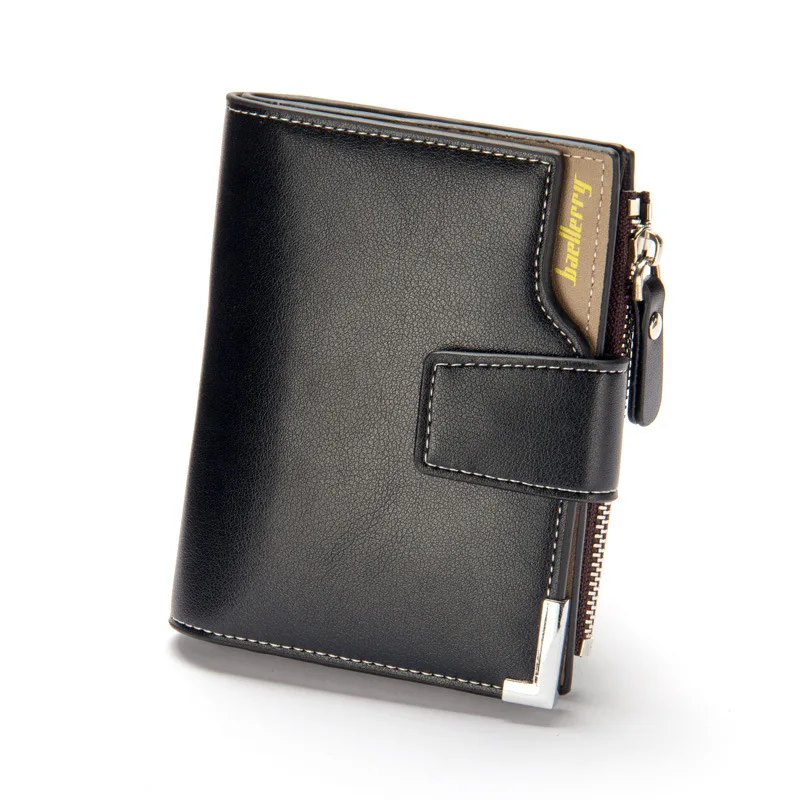 Men wallet PU leather casual short card holder man purse zipper buckle male fold wallets