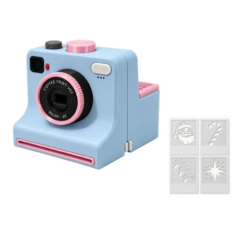 VOFUN-DIY Latte Art Camera Tool One Touch Press+ 4 Stencils 3D Printed Latte Camera Vintage Look Replaceable Cards