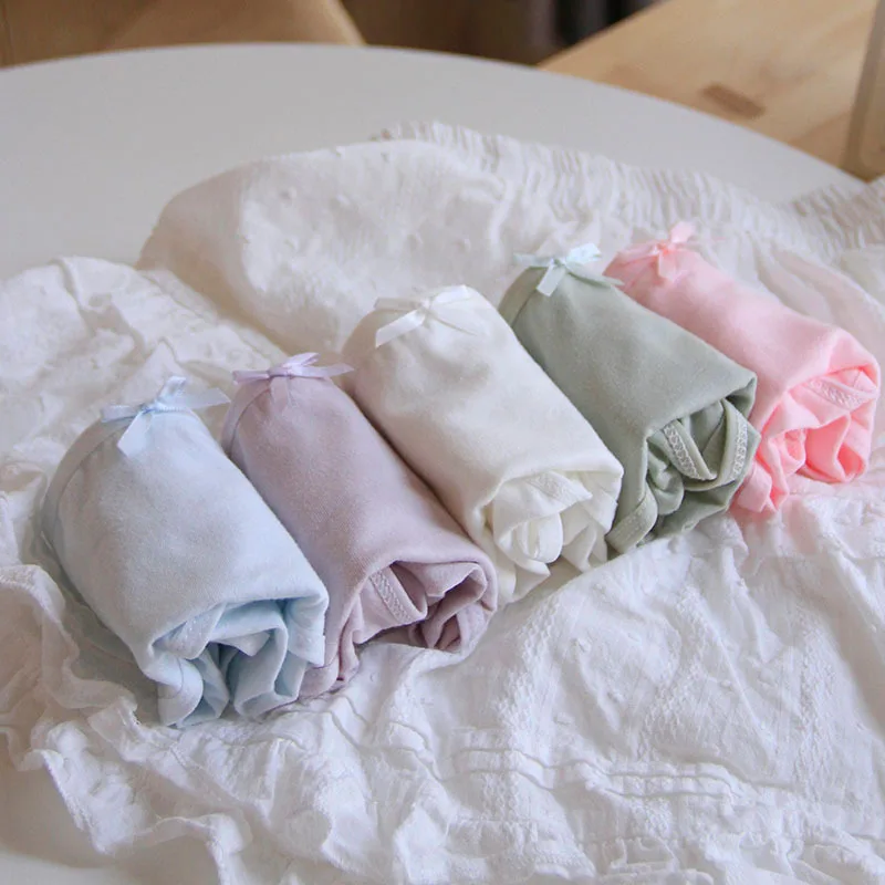 Young girl Underwear 6pc/lot 95%cotton Lovely middle Waist Briefs student Panties children  lace solid pink blue Teenagers M-XL