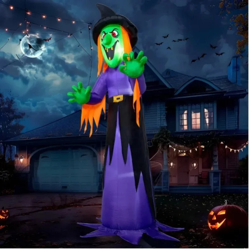 3,65 m hohe aufblasbare Halloween-Hexe für den Außenbereich mit eingebauten LED-Lichtern - Aufblasbare Dekoration für den Garten, Partydekoration, aufblasbare Dekorationen für den Außenbereich zu