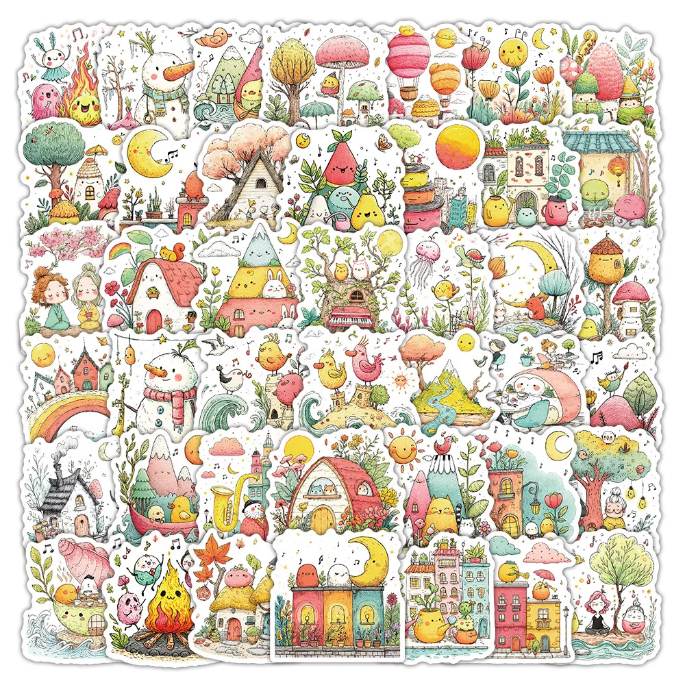 60‑Sheets Cute Ins‑Style Healing Mini‑Scene Illustration Stickers for Journals & Scrapbooks
