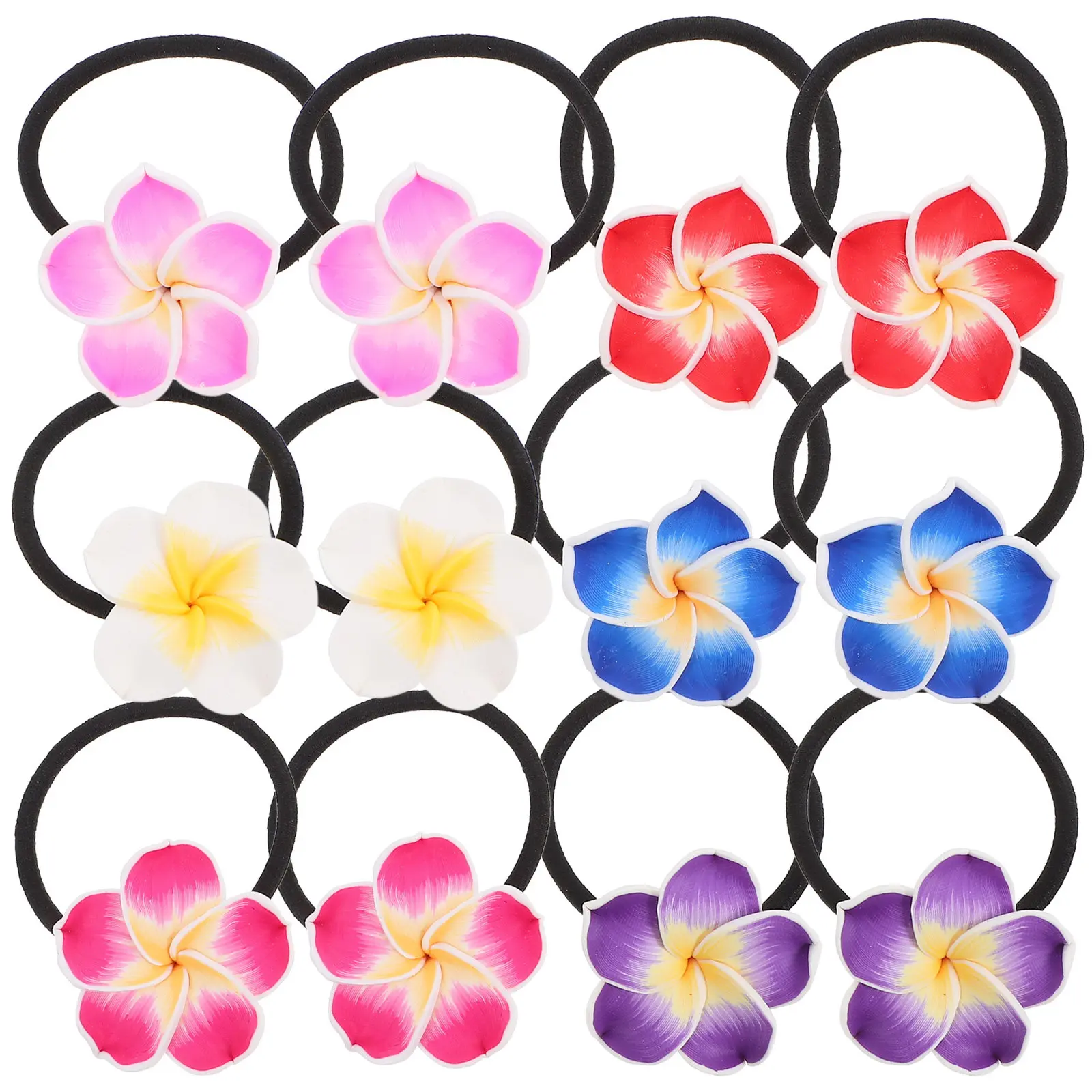 

12Pcs Plumeria Hairband Flower Simulation Hair Rope for Holiday Beach Wedding Decorative Hair Accessories for Ladies