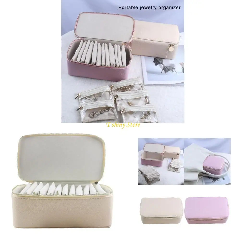 

N58F Elegant Travel Jewelry Holder with Zippered Velvets Pocket Accessories Container