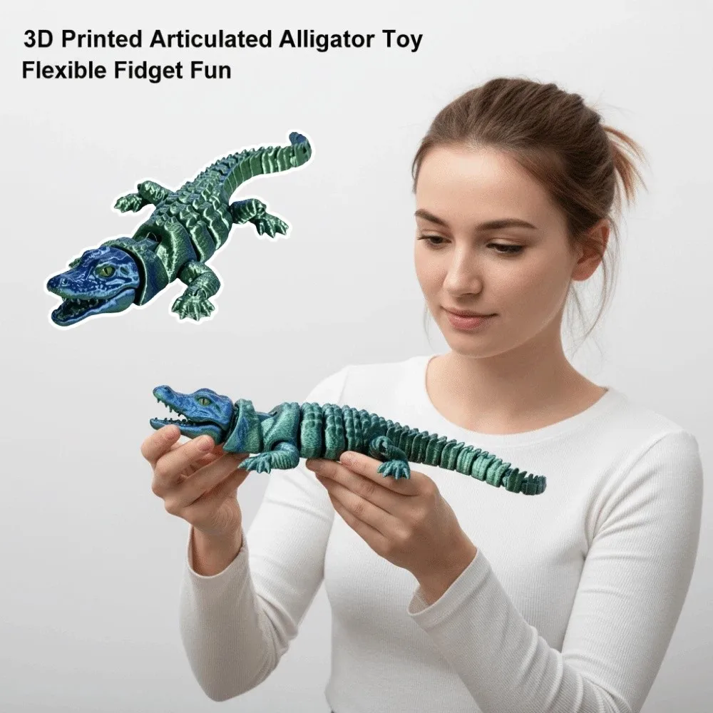 Creative 3D Printed Simulation Crocodile Model Moveable Lifelike Simulation Crocodile Rotatable Flexible