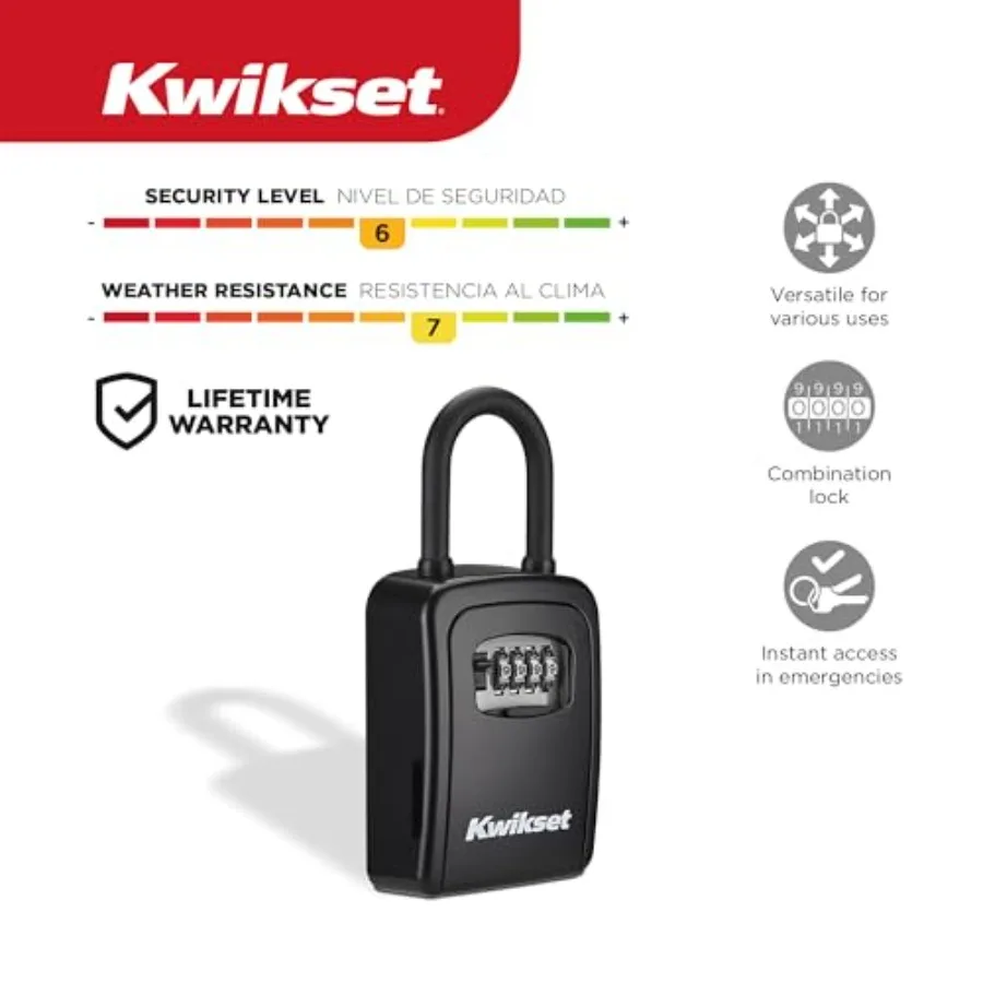 Portable Key Storage Lock Box, Resettable 4-Digit Combination Lock, 3-1/2 in, 2 Pack, Black, Weather-Resistant