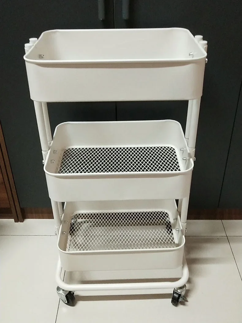 

Nordic Carbon Steel Trolley for Kitchen Auxiliary Cart with Wheels Multi-layer Movable Simple Creative Trolley for Living Room