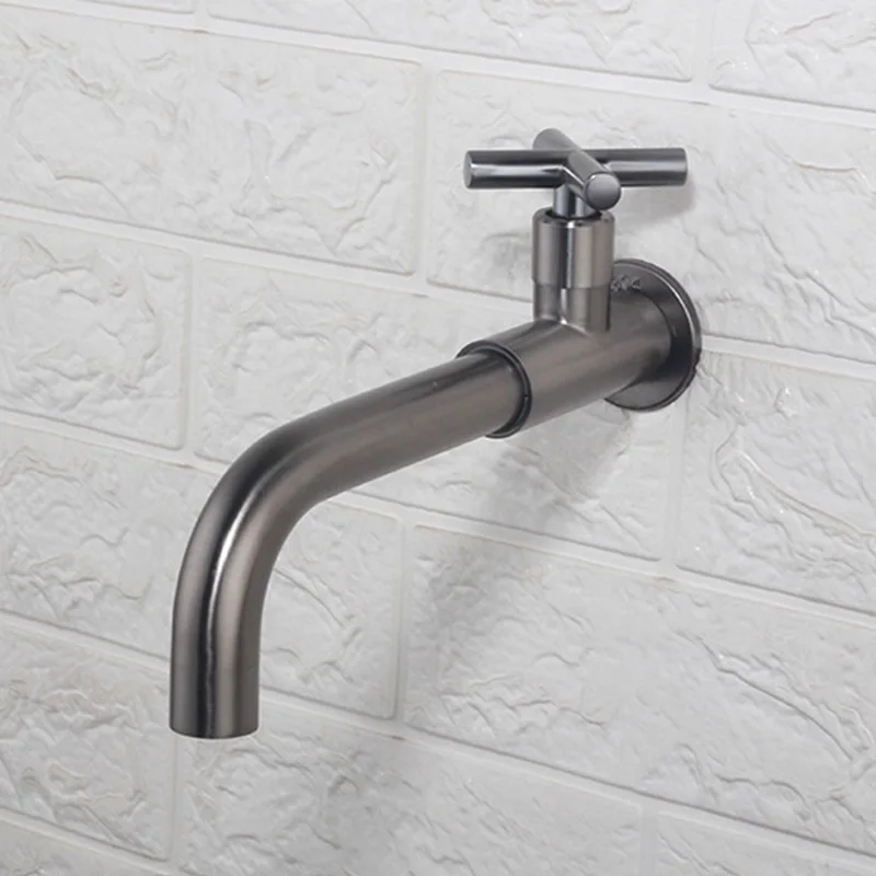 

Брызгозащищенный настенный длинный смеситель для бассейна для ванной комнаты, одинарный холодный черный смеситель для раковины из нержавеющей стали 304, кухонный смеситель