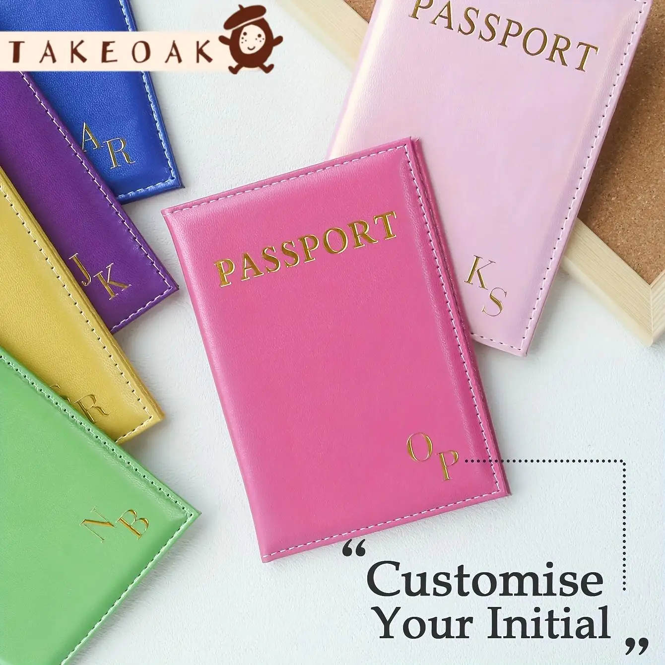 Vivid Solid Color Custom Dual Gold Initial PU Leather Passport Cover With Gold Portable Multi-slot Travel Document Organizer