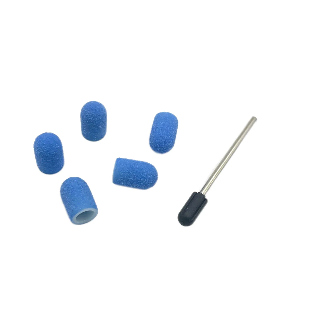 5pcs Blue Nail Sanding Caps With Rubber Nail Drill Bit Electric Nail Clean Burr Rotary Gel Polish Burr Accessories Tools