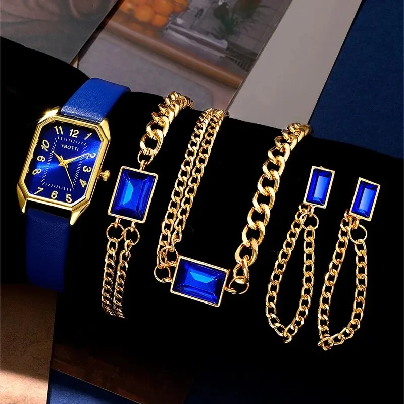 Women's Fashion Square Watch Brand Ladies Quartz Wristwatch Women Watches Blue Classic Simple Femme Jewelry Set Montre Femme