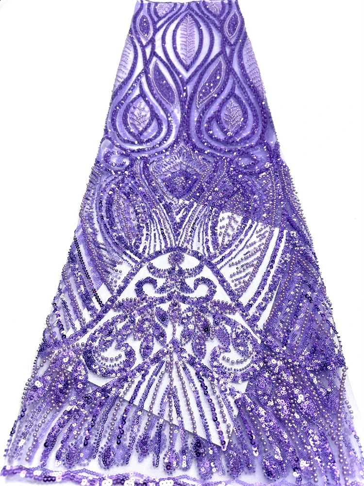 

African Groom Lace Fabric 2026 High Quality French Sequins Mseh Lace Fabric 5 Yards For Nigerian Sewing Party Wedding Dresses.