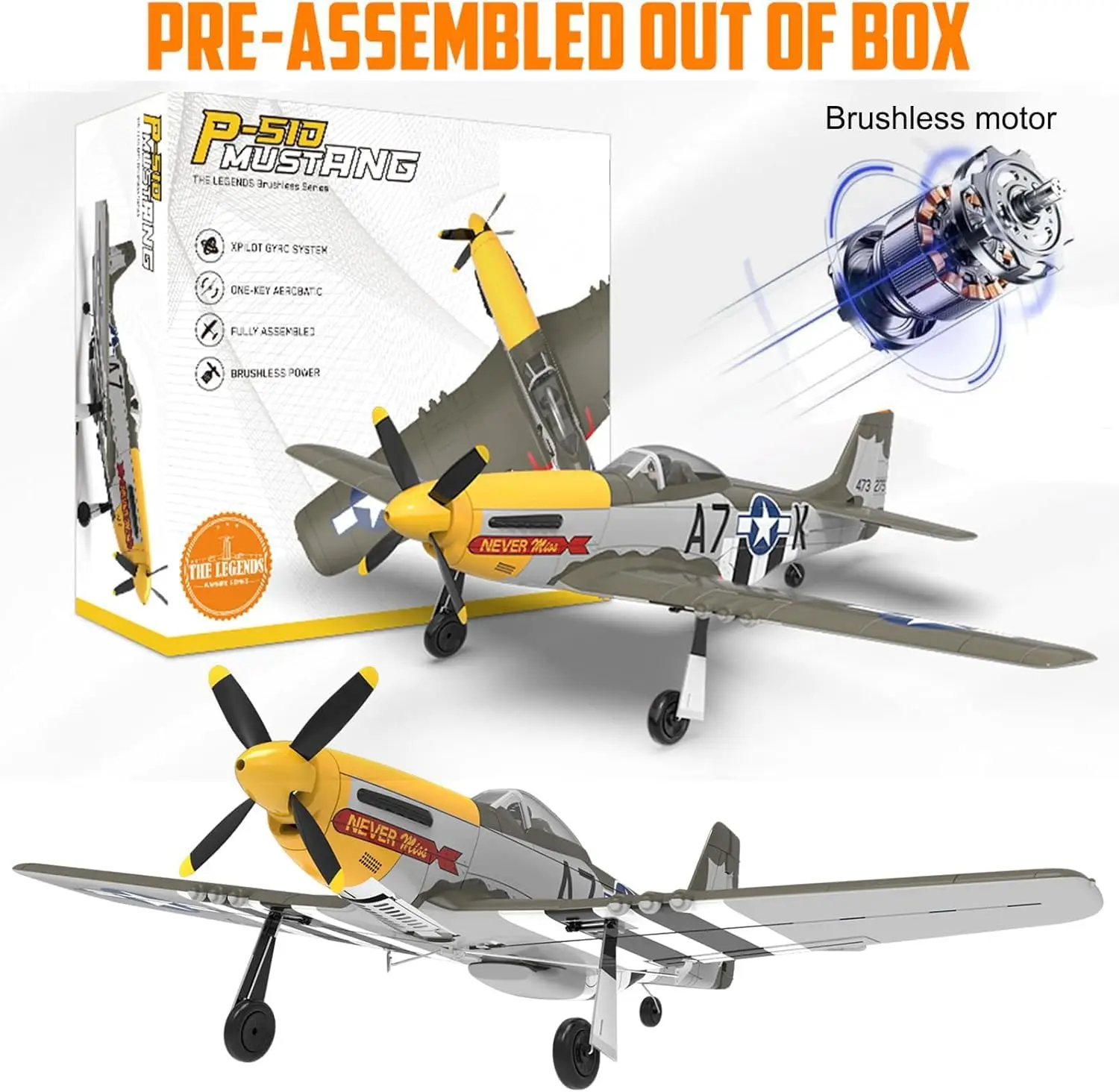 500MM Pre-assembled P51 Mustang Remote Control Airplane Aircraft Combat Xpilot Stabilization Aerobatics / 6 Axis Gyro 4CH P51D B
