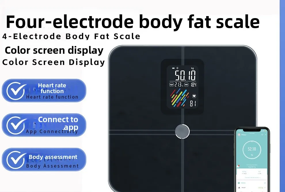 VA Color Display 4‑Electrode Body Composition Scale, Premium Smart Human Weighing Scale for Weight Loss