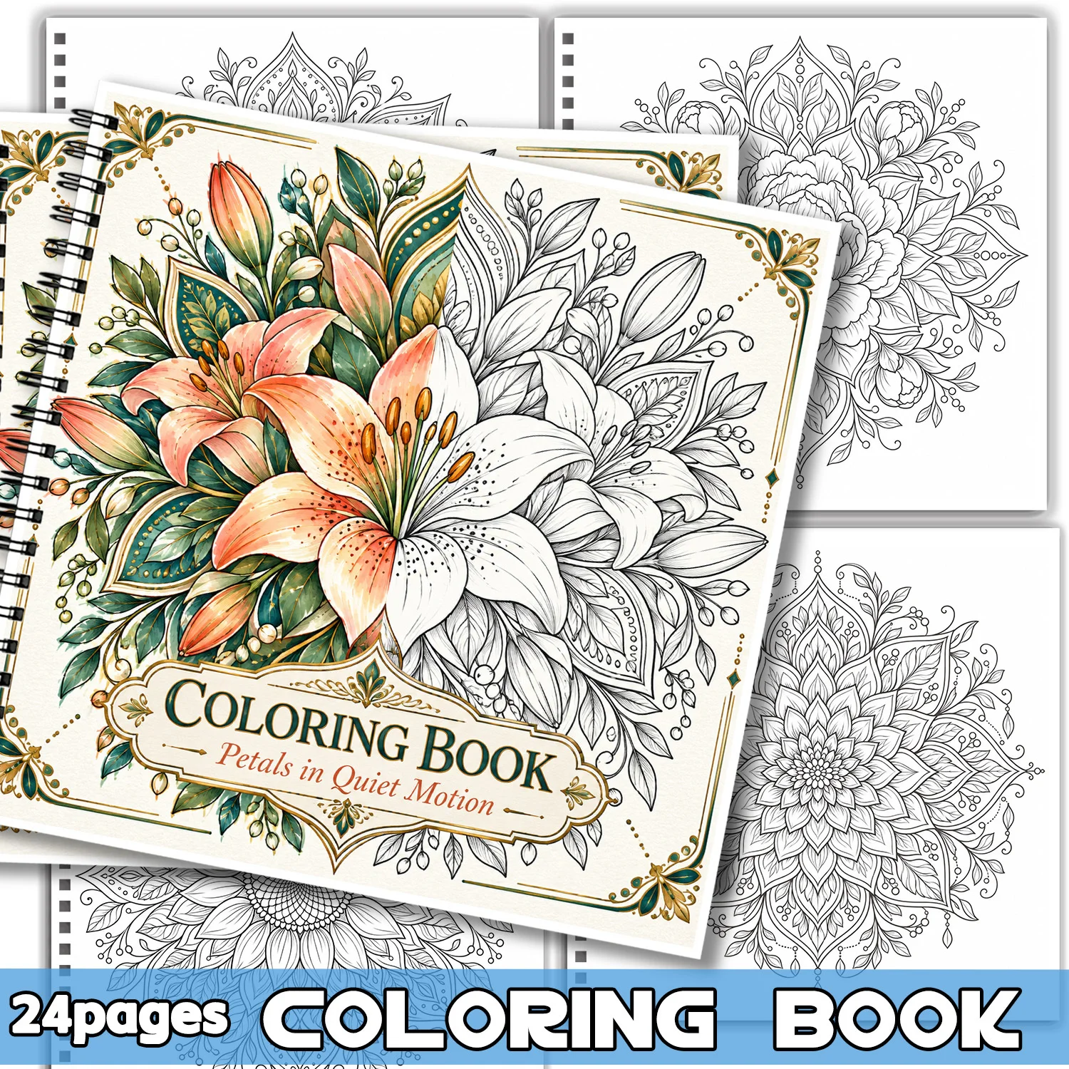 Spiral Binding Coloring Book, Floral Mandala Design for Adults & Teens, Showcasing Creativity Relieving Stress Relaxing Mind