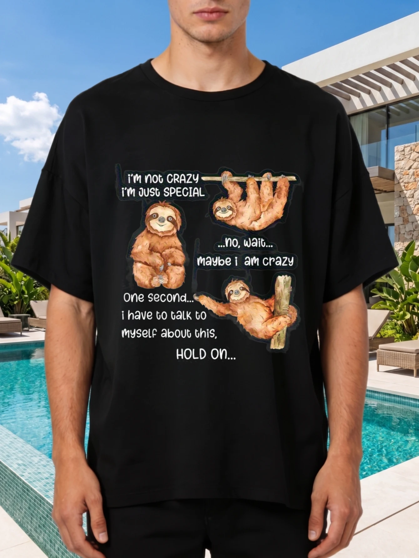 1 Stück 100% Baumwolle T-Shirt mit Faultier-Humor-Zitat-Design, O-Ausschnitt, Kurzarm, Übergröße, Bequeme Freizeitkleidung, Maschinenwaschbar