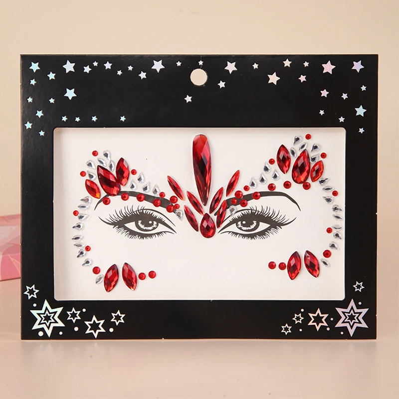 3D Sexy Face Tattoo Stickers for Kids Party Masquerade Party Acrylic Glitter Rhinestone Temporary Tattoo Female Face Jewelry DIY