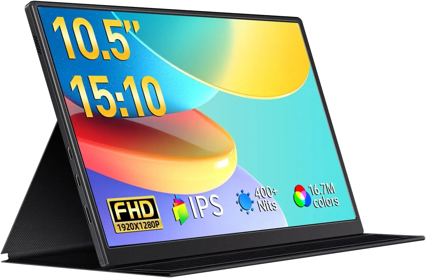 

10,5-дюймовый портативный монитор, экран FHD IPS с яркостью 400 нит, ультратонкий, с умным чехлом и динамиком, USB-C HDMI HDR для игр и путешествий