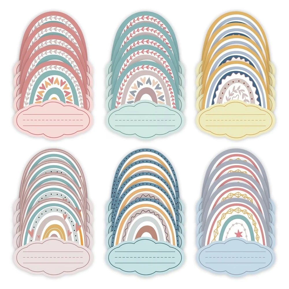30pcs Name Tags for Classroom Desks Colorful Paper Rainbow Cut Outs Bulletin Board Locker Name Tags Labels for Classroom.