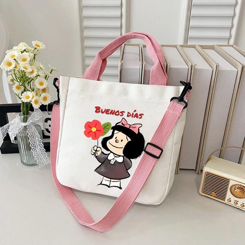 MAFALDA Bolso de Hombro de Lona para Mujer, Bolso Tote de Anime de Dibujos Animados para Niña, Bolso de Mano, Bolso Cruzado de Moda, Nuevo Regalo de Cumpleaños Rosa 2026