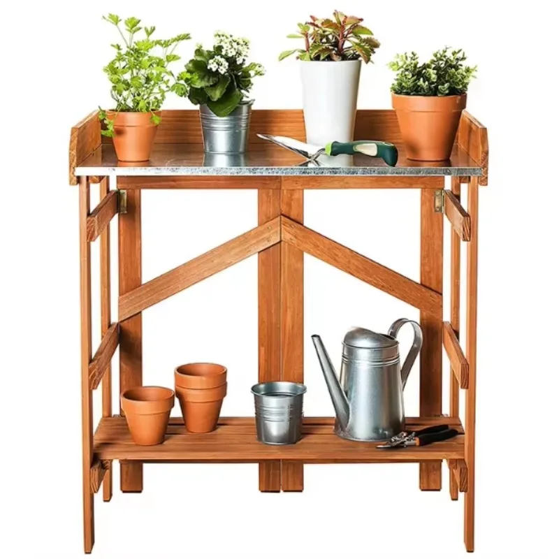 New Folding Potting Bench Outdoor Garden, Modern DIY Table Furniture with Storage for Gardening Work