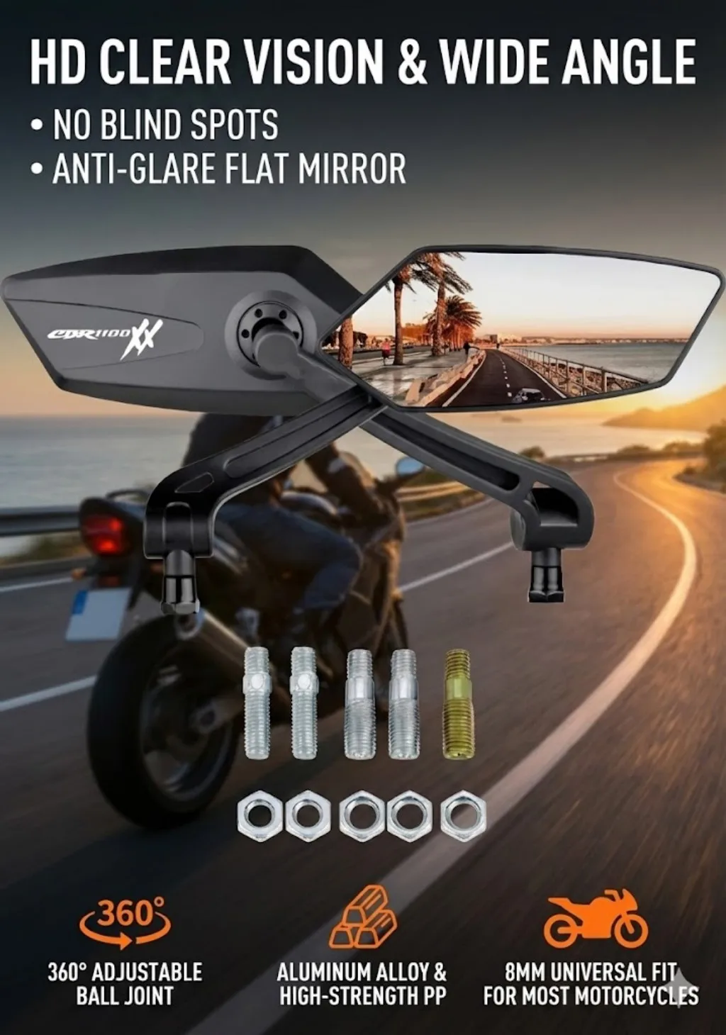 Espejo retrovisor giratorio ajustable para CBR1100XX CBR 1100 XX CBR-1100XX Super Blackbird espejos retrovisores laterales para motocicleta
