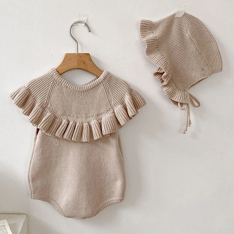 Sweet Newborn Kids Baby Girls Rompers Autumn Infant Baby Girls Sleeveless Pure Color Knit Rompers Clothes