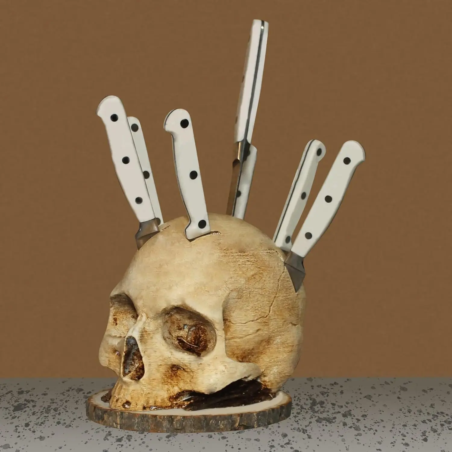 Skull Knife Holder For Kitchen,Skeleton Knife Stand,Horror Kitchen Storage Head Rack Kitchen Fruit Storage Rack Decoration