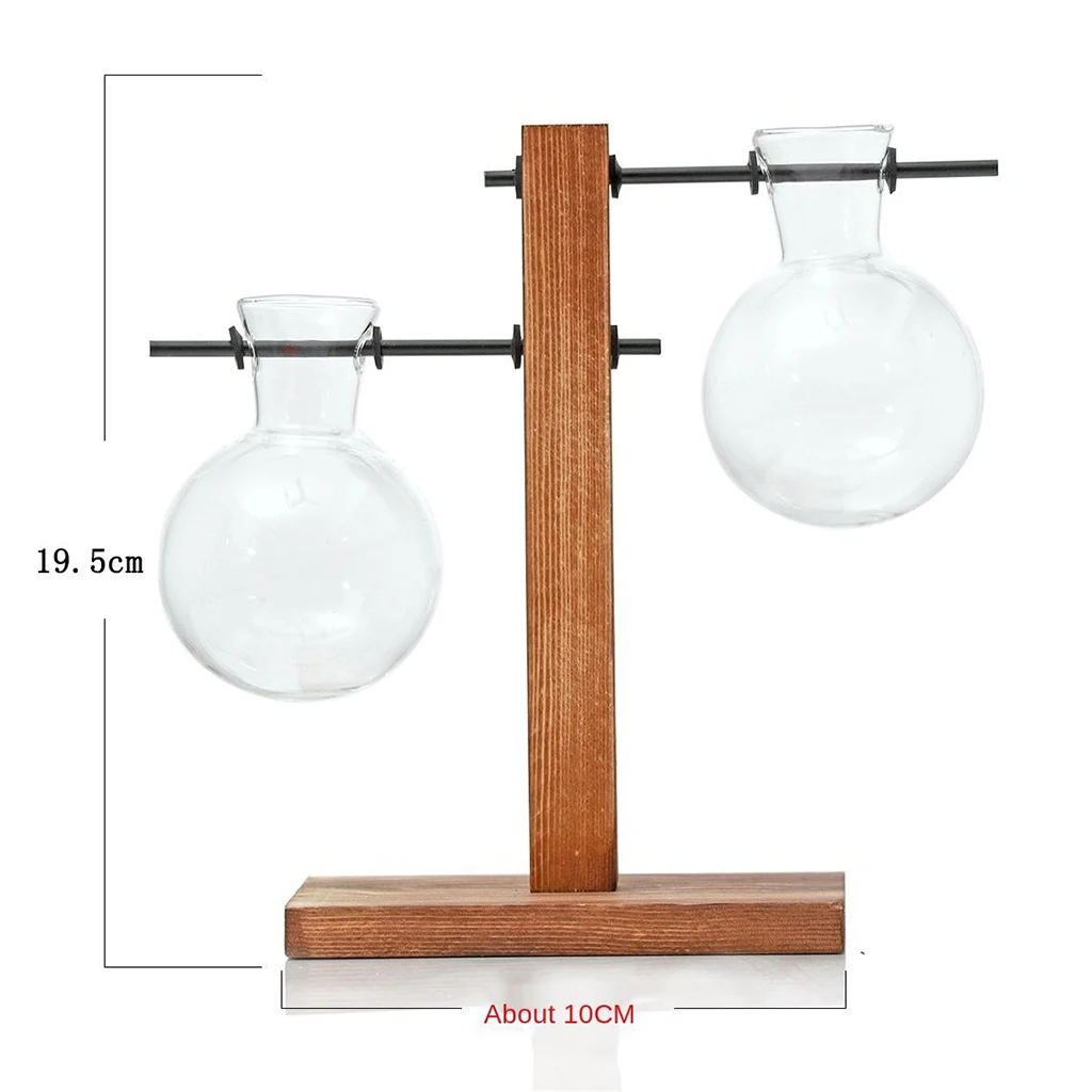 Transparent Glass Planter Bulb Vase with Wooden Stand Desktop Glass Planter for Hydroponics Plants flower Coffee Shop Room Decor