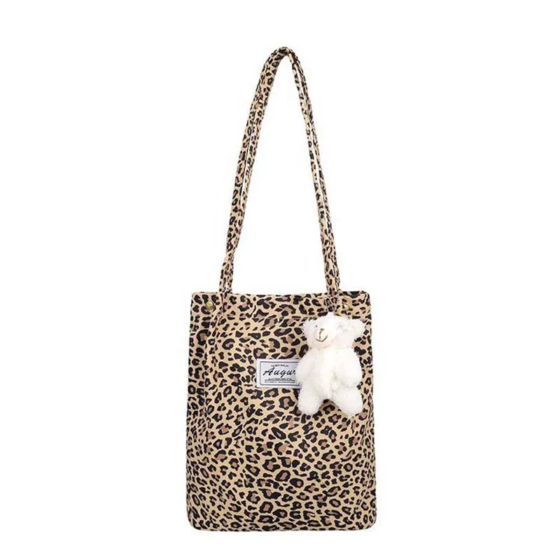 Women\'S Bag Casual Large Capacity Shoulder Bags Shopper Canvas Tote Bag Fashion Harajuku Leopard Print Handbags Shopping Bag