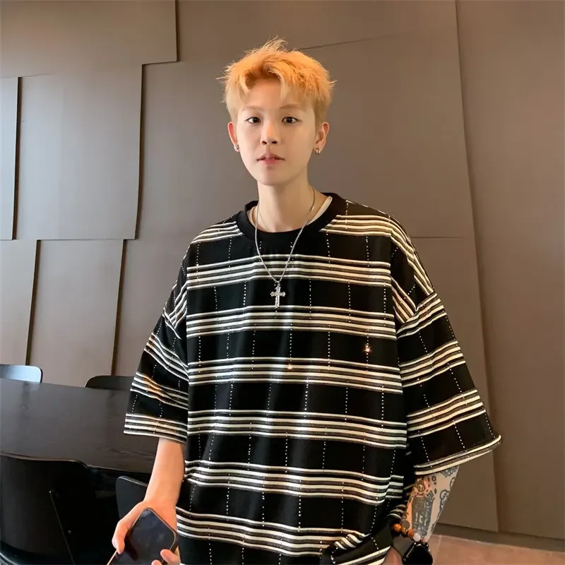 Striped Short-sleeved T-shirt Men's Summer American Retro Cotton Casual Clothes New Half-sleeved