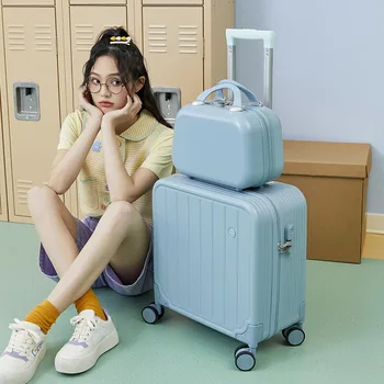 대학생 무소음 유니버설 휠 여행 가방, 대학 소녀 휴대 수하물 세트, 여성 기내, 학생 여행 트롤리 케이스 