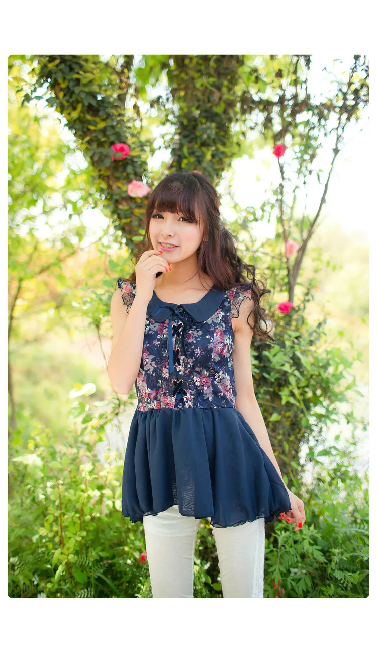 Sales Japan Liz Lisa Lace Chiffon Floral Printed Ribbon Mini Dress