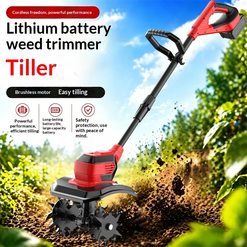 Four-Blade Lithium Battery Micro-Tiller, Agricultural Soil Tiller, Small Electric Hoe, Soil Scarifier 관리기농기계 관리기농기계 로터리 미니관리기