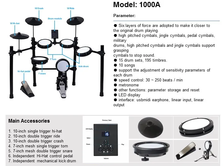 Hot Sale Latest High Quality Simple Portable Drum Musical Instrument Performance Percussion Instrument Electronic Drum Kit