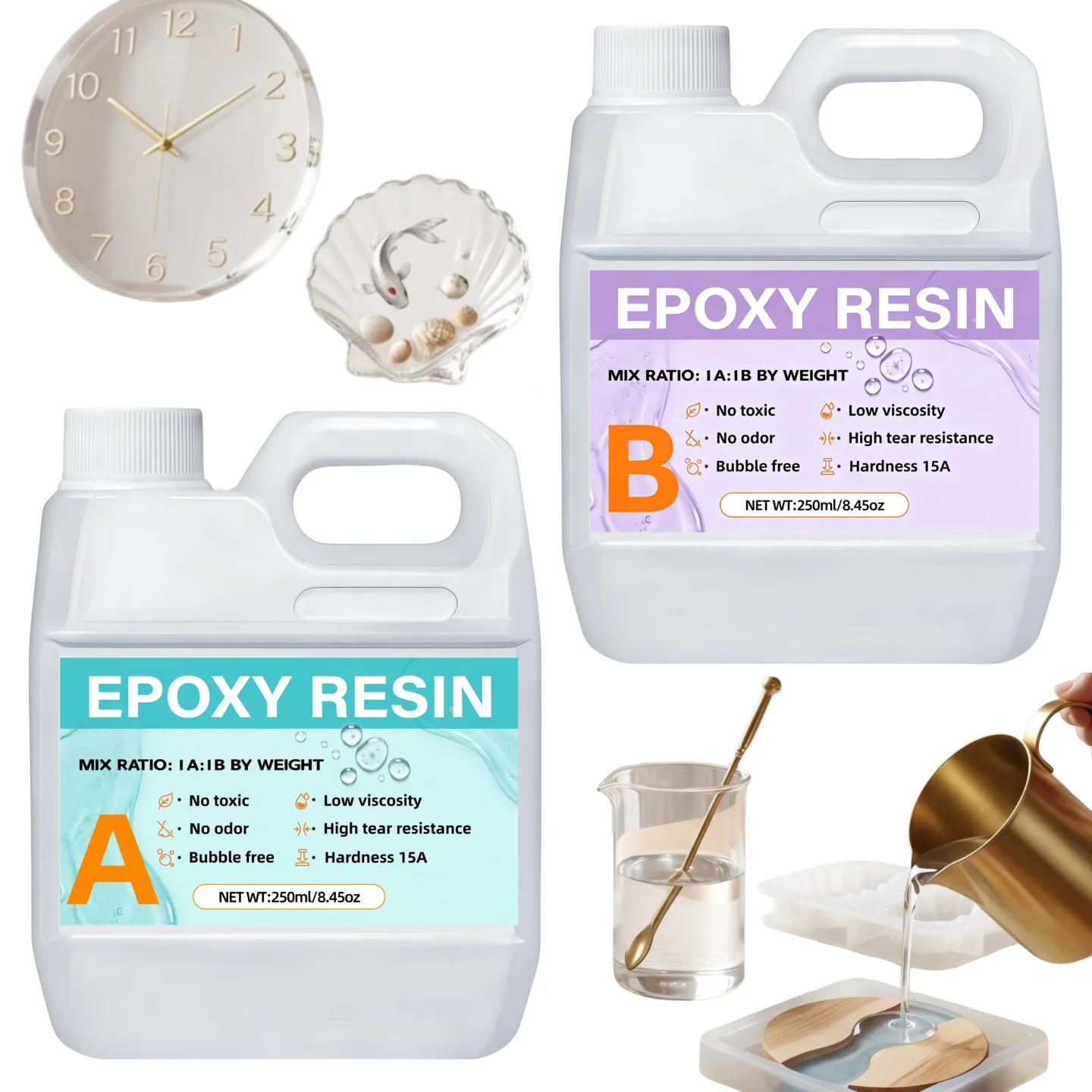 Clear EPOXY RESIN And Hardener DIY Casting Supplies Festival Crafting For Art Crafts Tables Self-Leveling