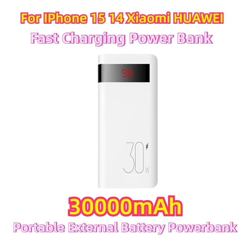 

For IPhone 15 14 Xiaomi HUAWEI PD 30W Fast Charging Power Bank 30000mAh Portable External Battery Powerbank