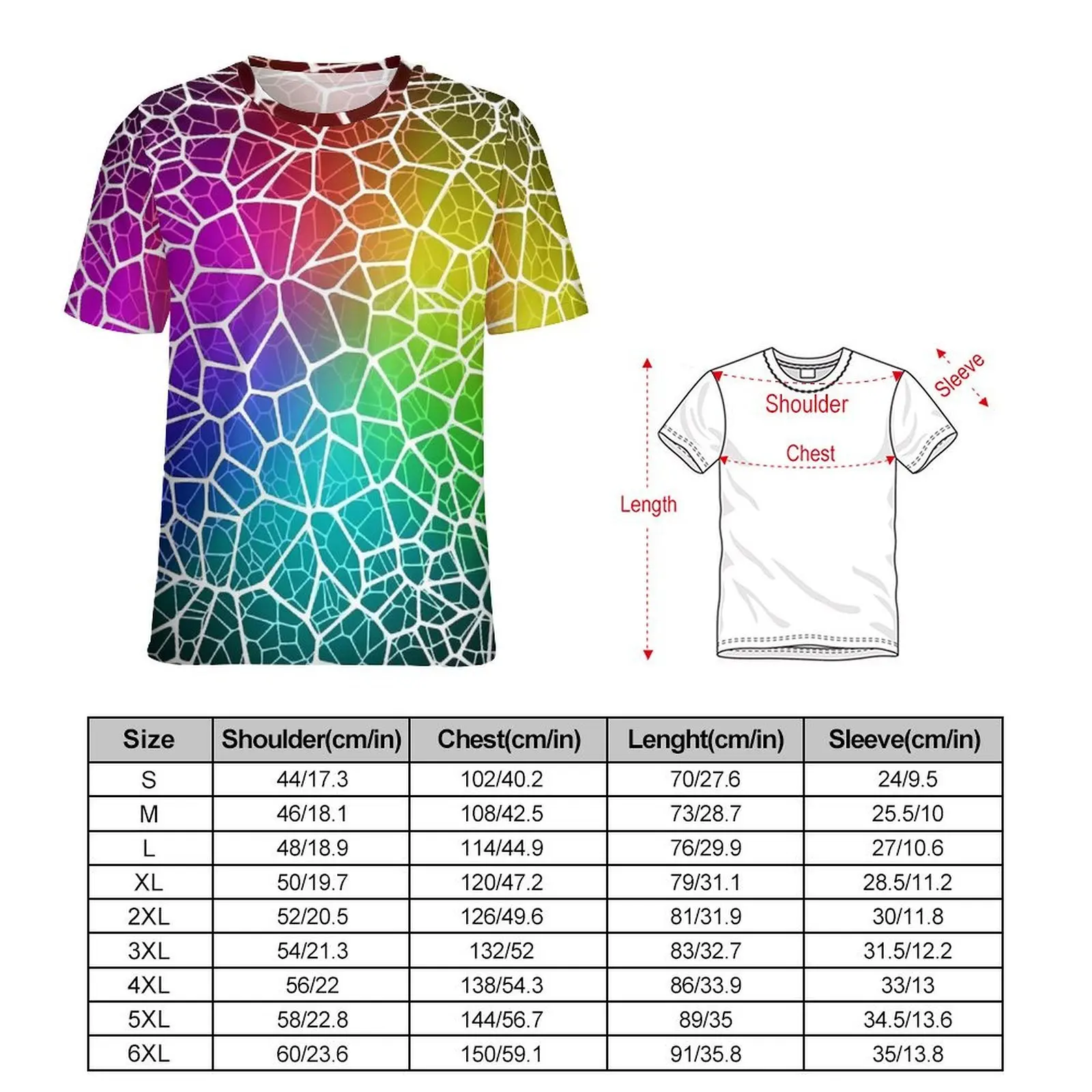Plus Size T-Shirt Summer Rainbow Shallow Water T Shirts Cracked Surface Funny O Neck Tshirt Man Trendy Custom Tops