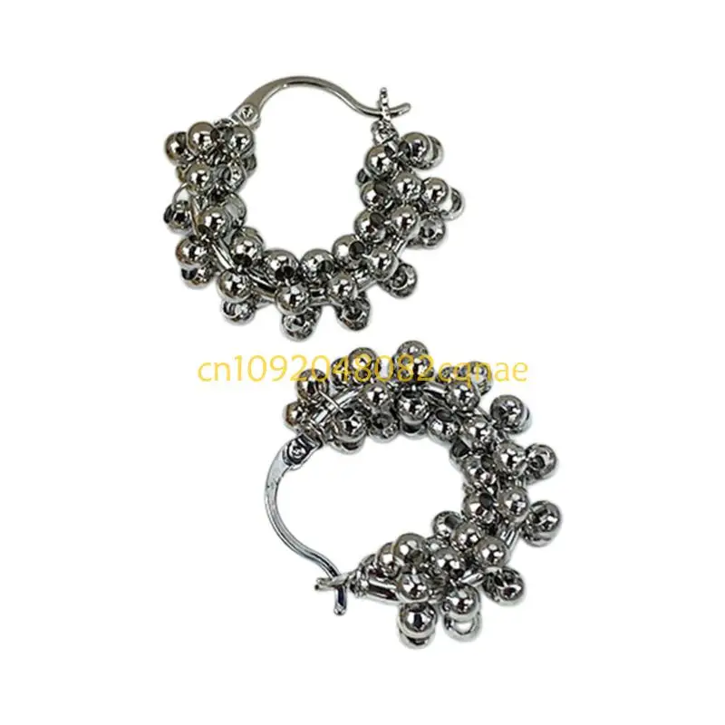 Statement Beaded Circle Earrings Pair with Hinged Closure, 4cm/1.57inch Fashion Earrings for Daily Styling Outfits