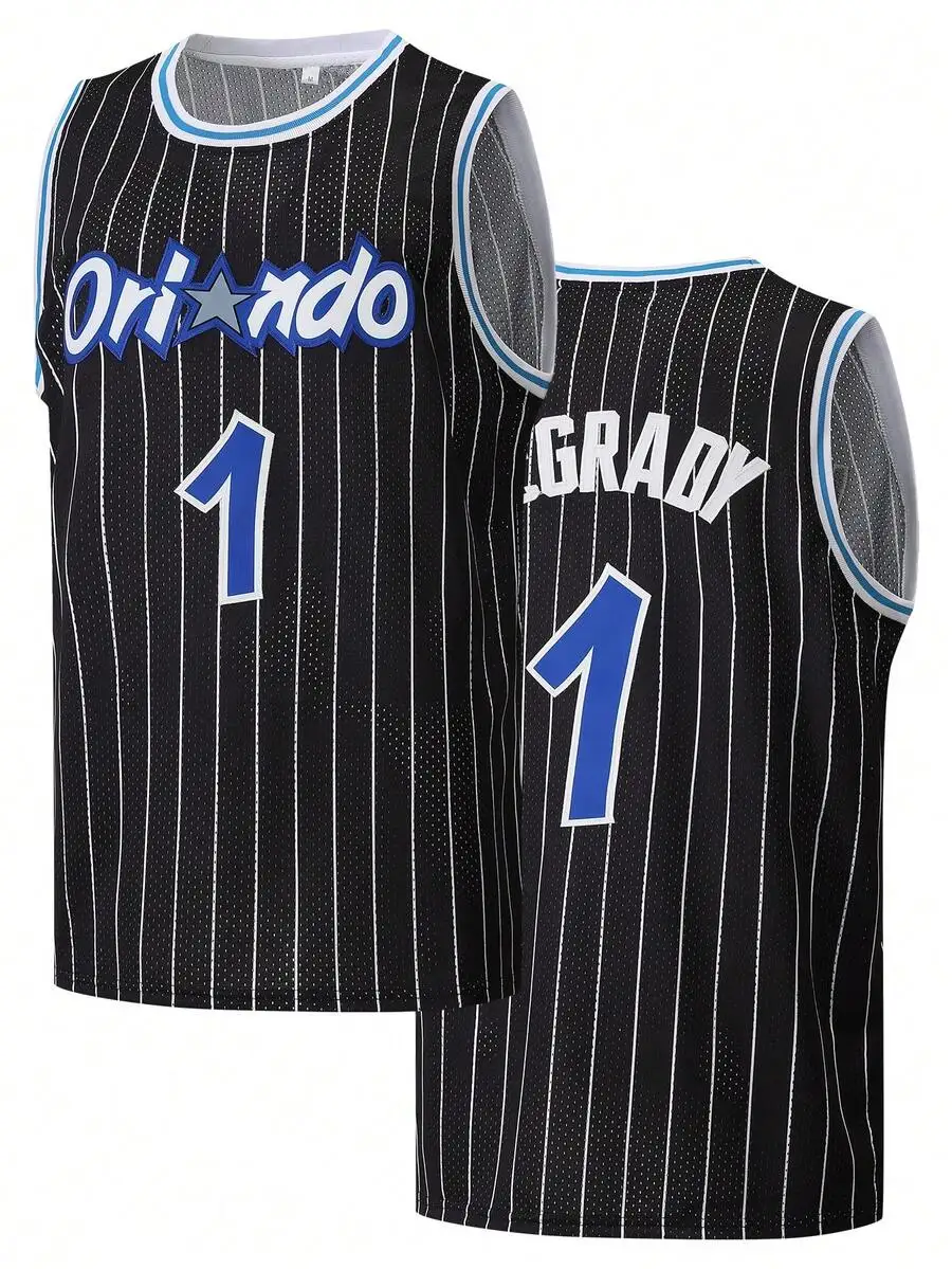 Men's Black Pinstripe Mesh Basketball-Style Tank Top, Size S-XXL