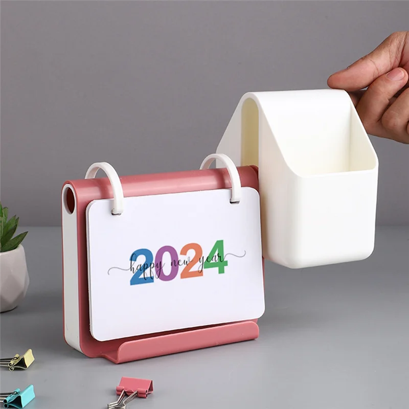 A19E-2024 Desk Calendar Pen Holder 2024 Calendar Block Monthly Date Display For Office Decor