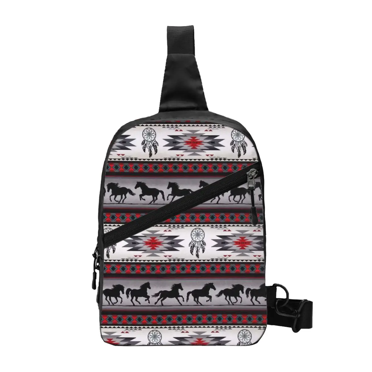 Custom Navajo Aztec Tribal Horse Pattern Sling Crossbody Backpack Men Chest Shoulder Bag for Cycling Camping Daypack