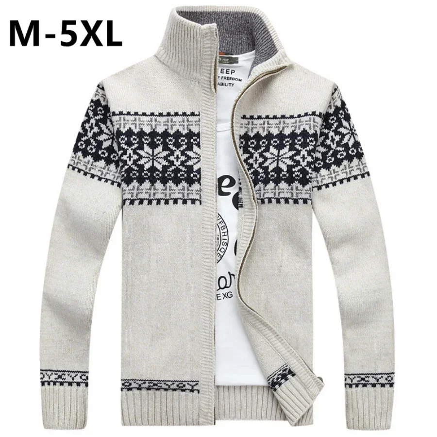 

2025 Men's Warm Knitted Jackets Thick Long Sleeve Warm Sweater Coat Printted Casual Cardigan Male Jackets Cardigan Plus Size 5XL