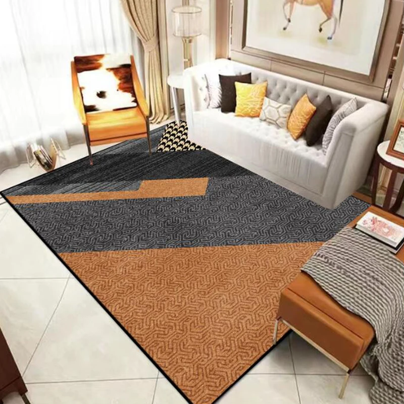 

Modern Light Luxury Living Room Rugs Home Decoration Orange Geometry Floor Mat Non-Slip Bedroom Bedside Carpet Large Area Rug