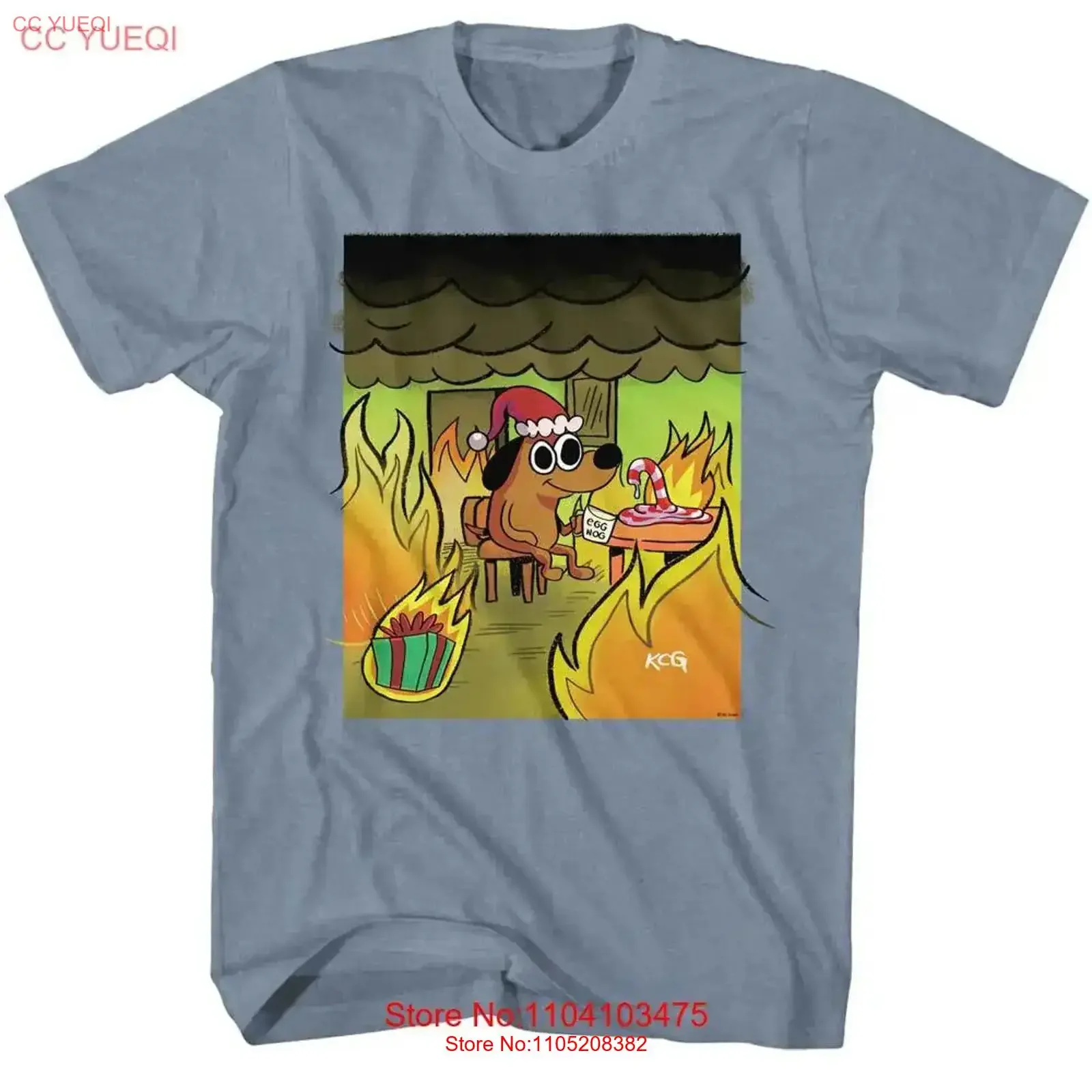 تي شيرت رجالي من Urbanski Dog In Burning House يحمل كوبًا للبيض، ملابس مصممة كلاسيكية مغسولة ومتعددة الاستخدامات قليلاً #1