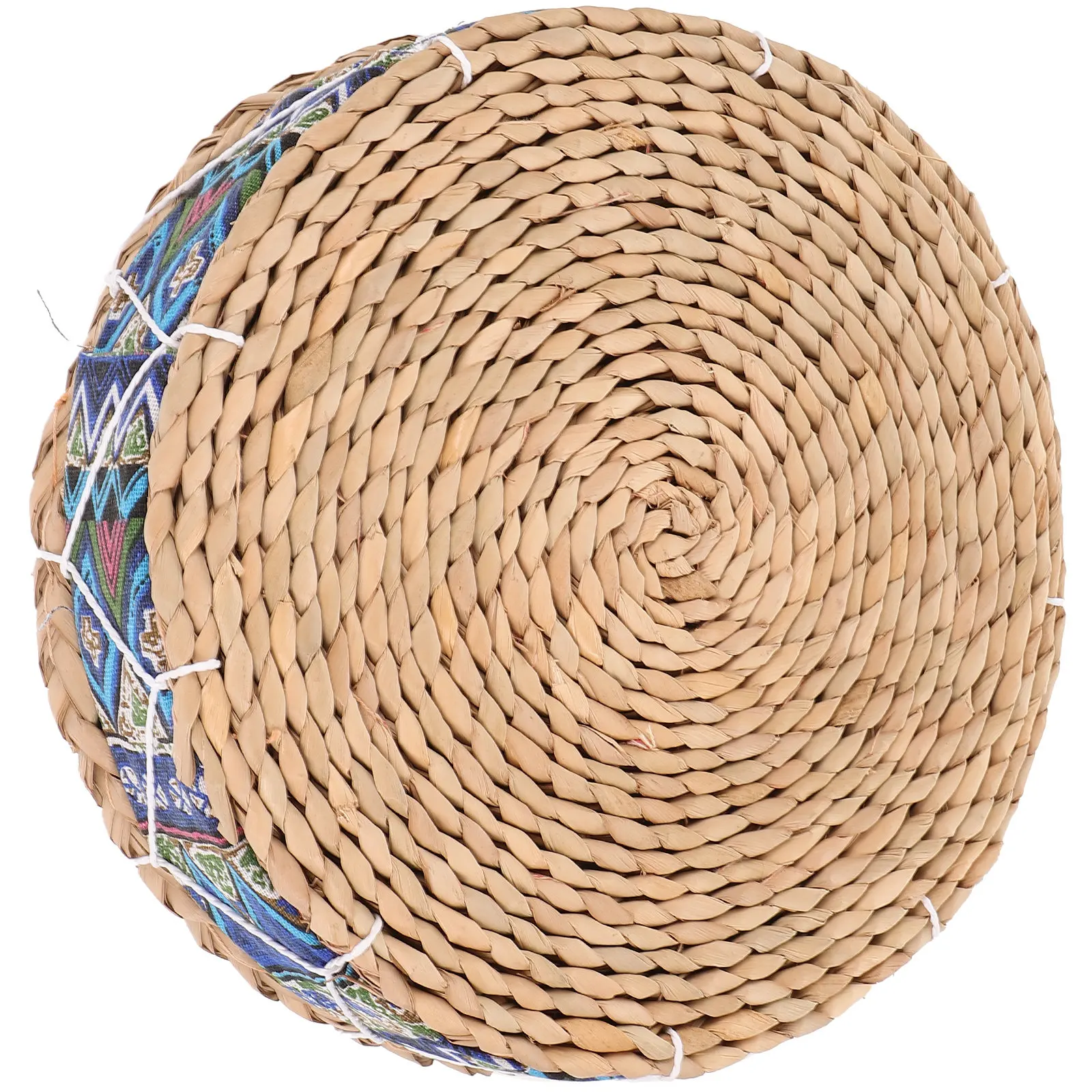Round Braided Woven Floor Cushion Handmade Plant Texture Meditation Pillow for Tea Time Living Room Bedroom Floor