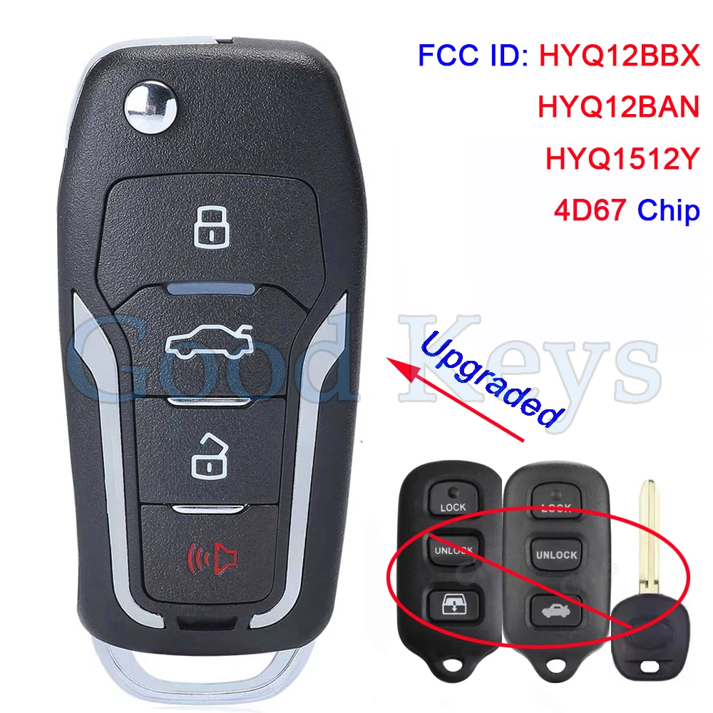 HYQ12BBX HYQ1512Y HYQ12BAN 4D67 Chip Upgraded Remote Key Fob for Toyota 4Runner Sequoia 2005 2006 2007 2008 FJ Cruiser 2007