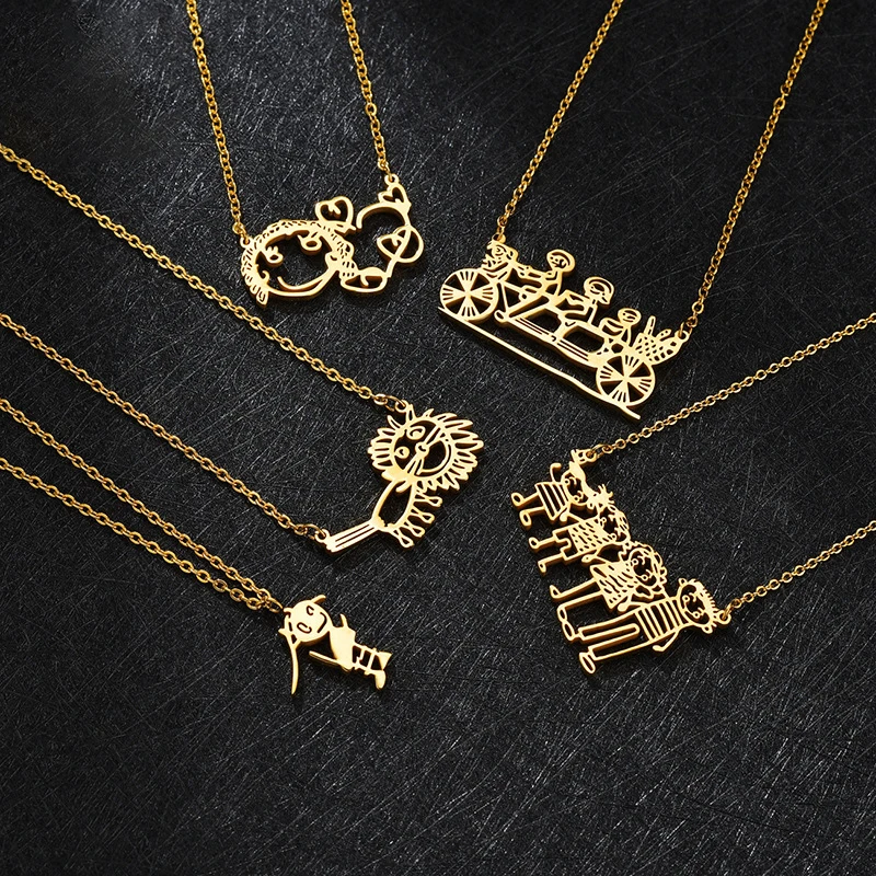 

Children's Drawing Picture Customized Pendant Necklace Stainless Steel Kids Artwork Photo Logo Personalized Necklace Memory Gift